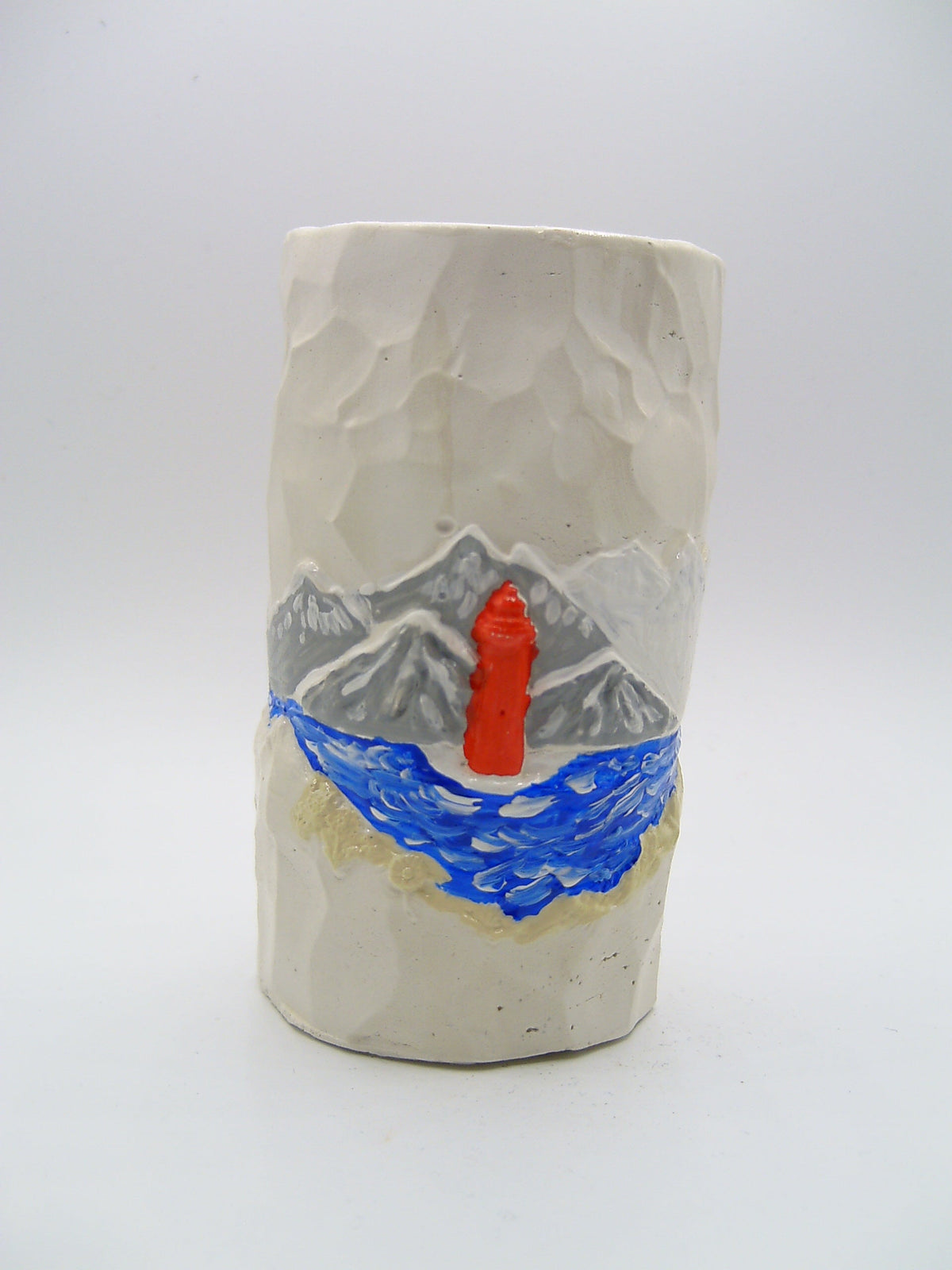 Gips-Vase Leuchtturm Rückseite