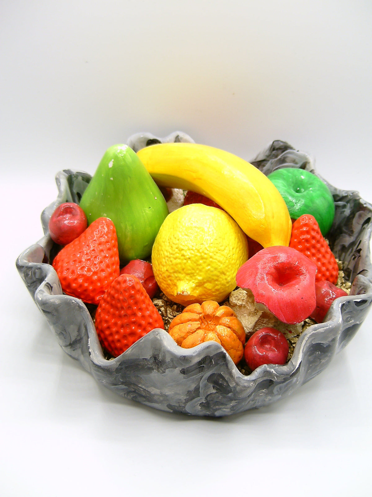 Obstschale mit Früchten von oben