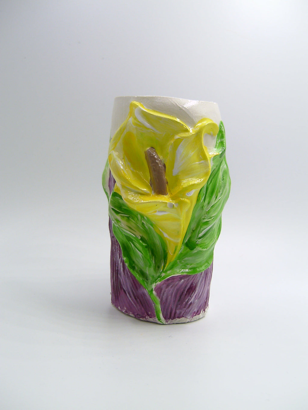 Calla Vase aus Gips – Seitenansicht mit beiden Blüten