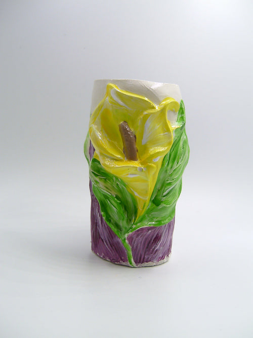 Calla Vase aus Gips – Seitenansicht mit beiden Blüten